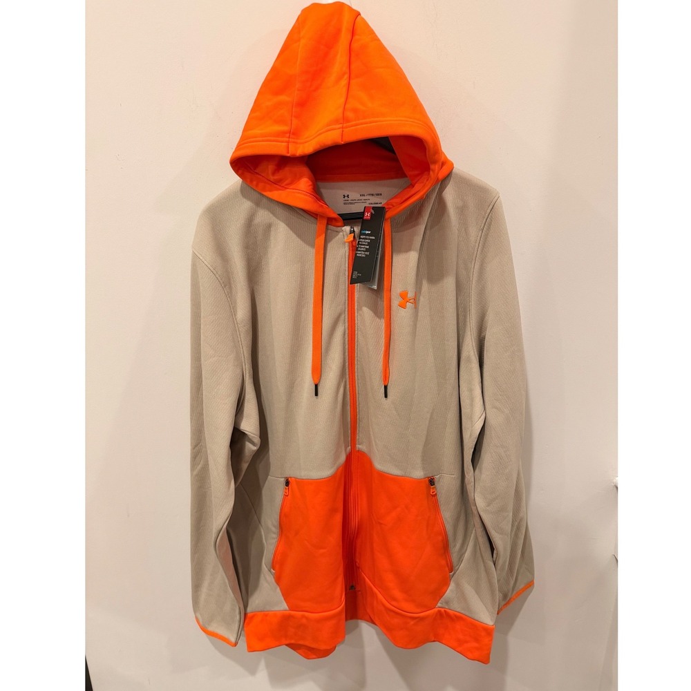 Under Armour ColdGear Mens XXL Full Zip Hoodie Orange Tan Colorblock NWT